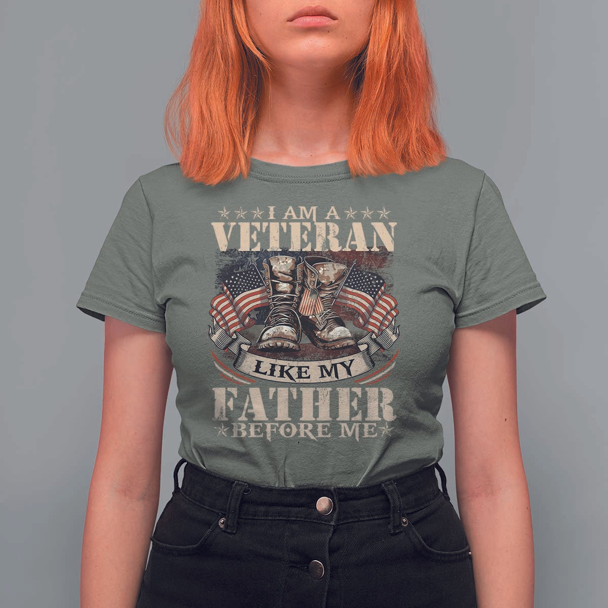 I Am A Veteran Like My Father Before Me T Shirt For Women Vintage American Flag