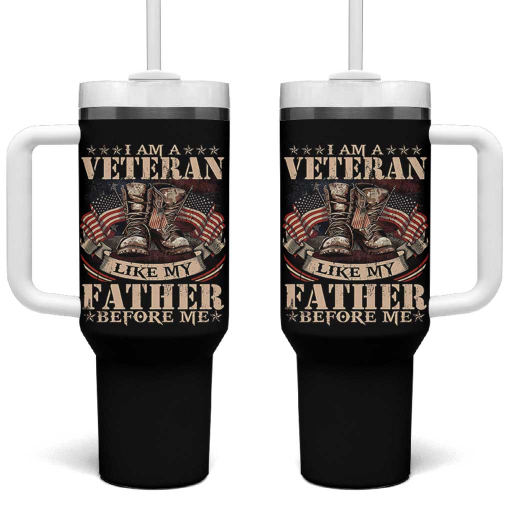 I Am A Veteran Like My Father Before Me Tumbler With Handle Vintage American Flag