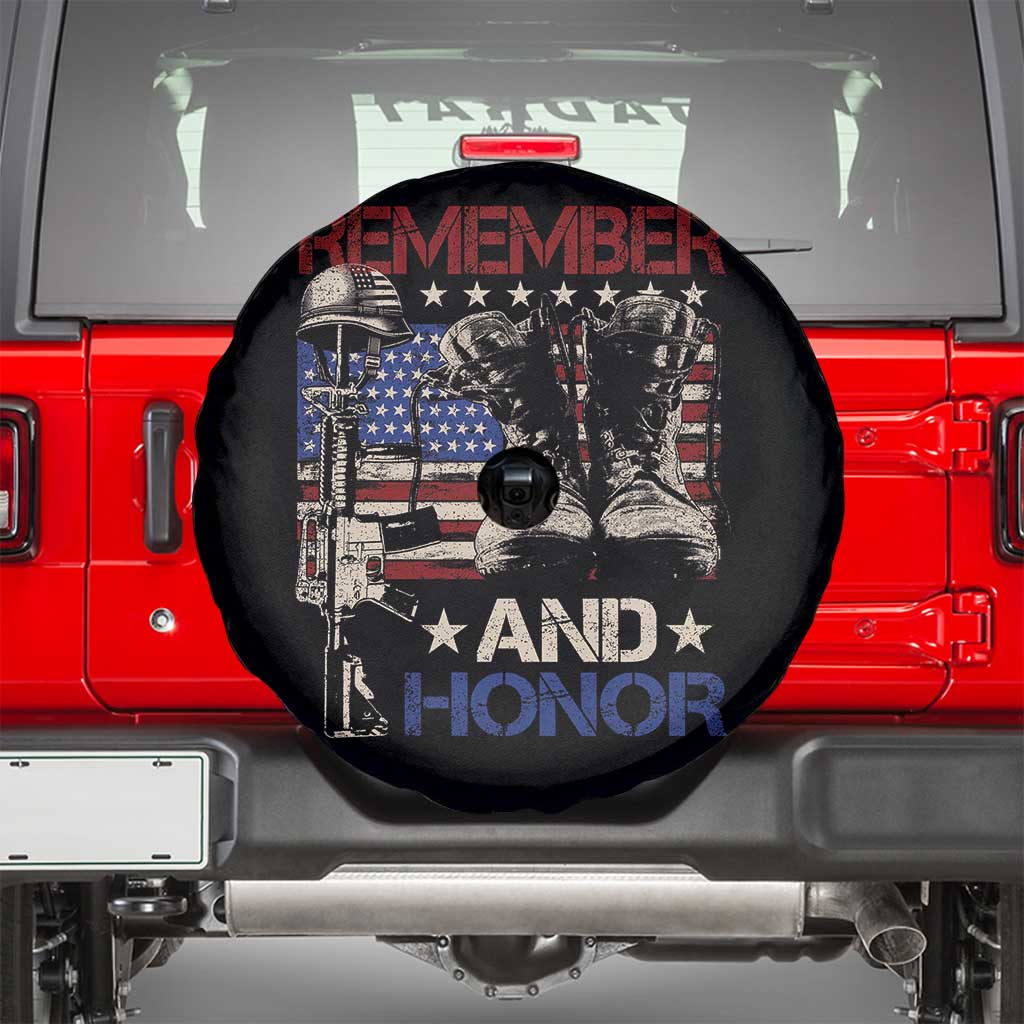 Remember And Honor Spare Tire Cover Memorial Day Veteran Boots American Flag