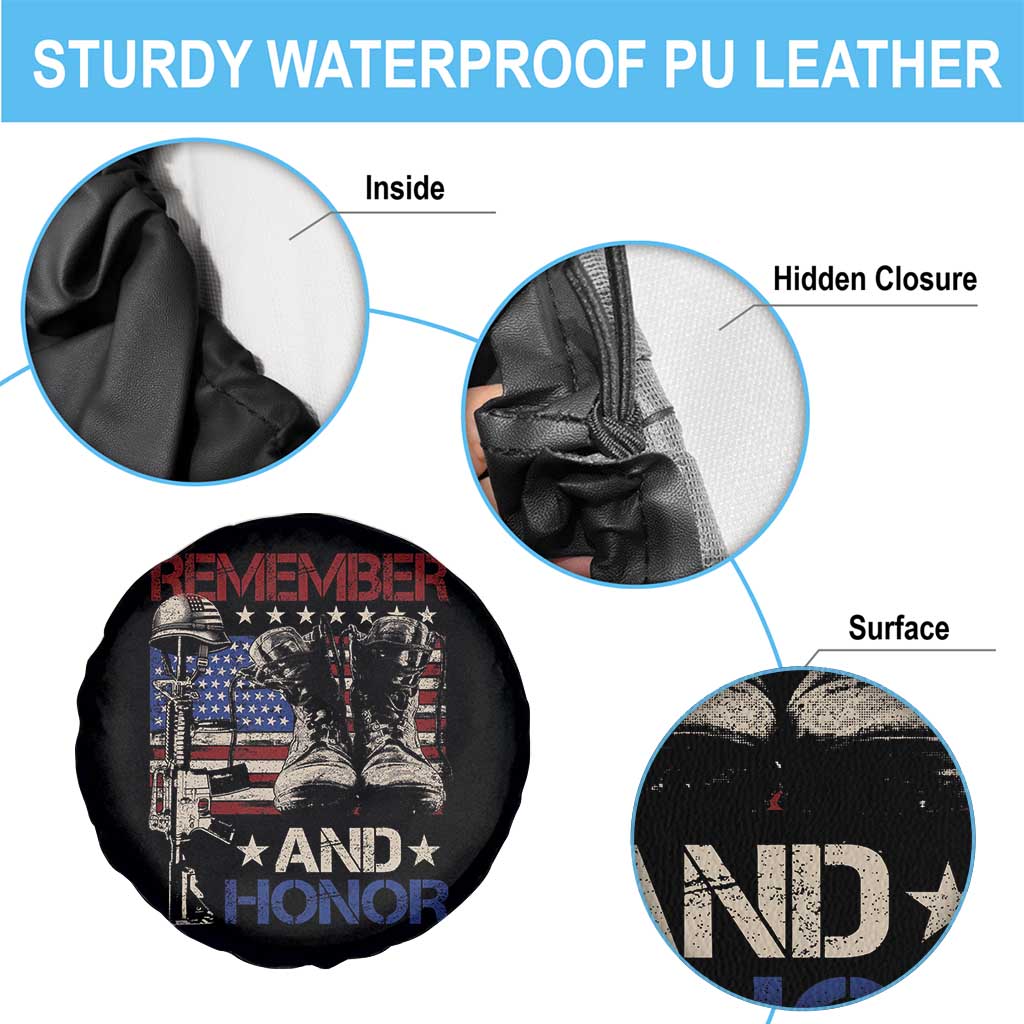 Remember And Honor Spare Tire Cover Memorial Day Veteran Boots American Flag