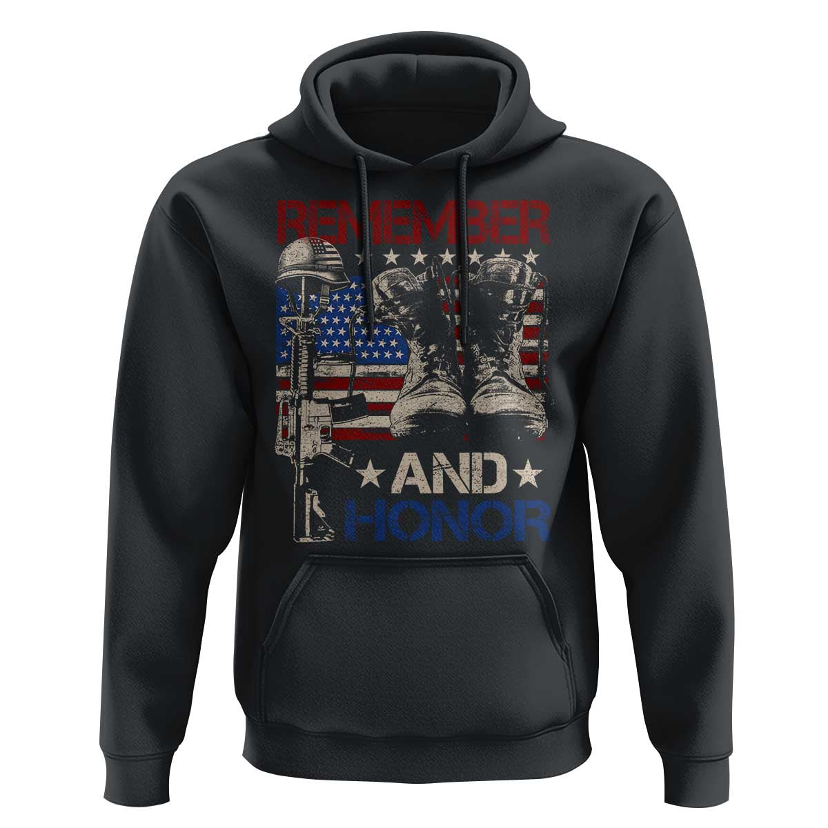 Remember And Honor Hoodie Memorial Day Veteran Boots American Flag