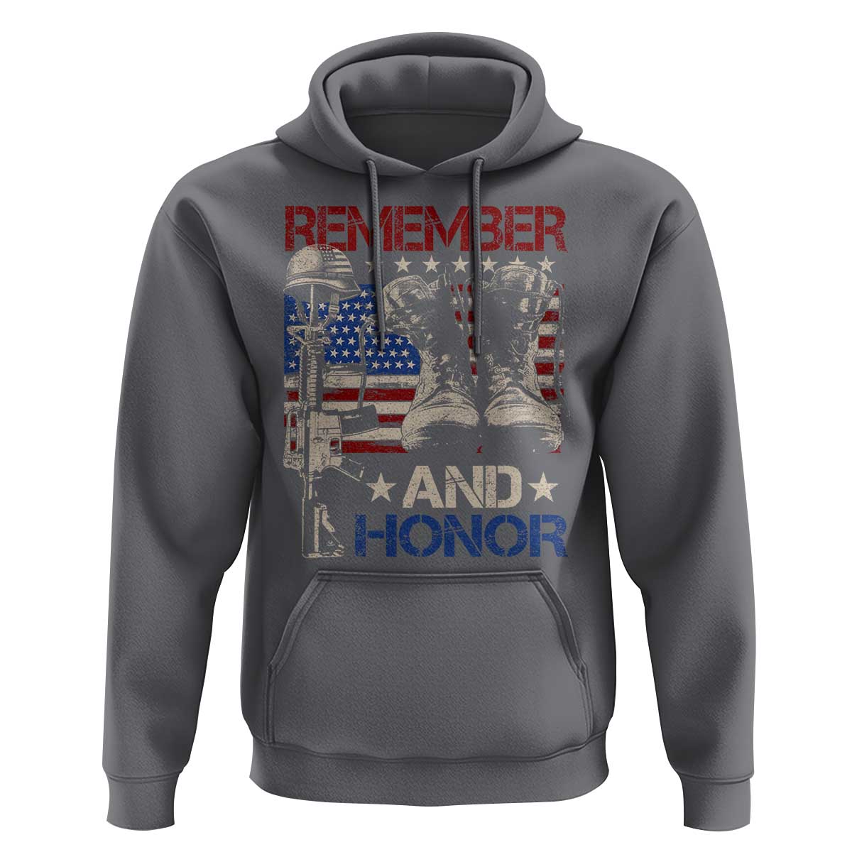 Remember And Honor Hoodie Memorial Day Veteran Boots American Flag