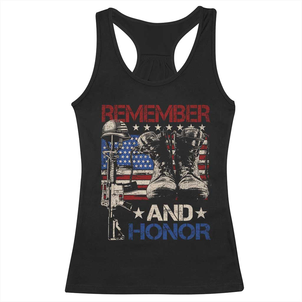 Remember And Honor Racerback Tank Top Memorial Day Veteran Boots American Flag