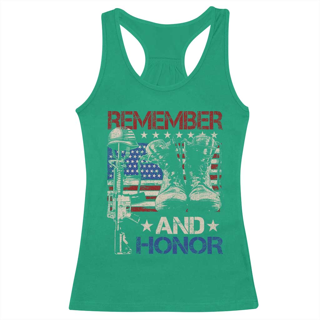 Remember And Honor Racerback Tank Top Memorial Day Veteran Boots American Flag