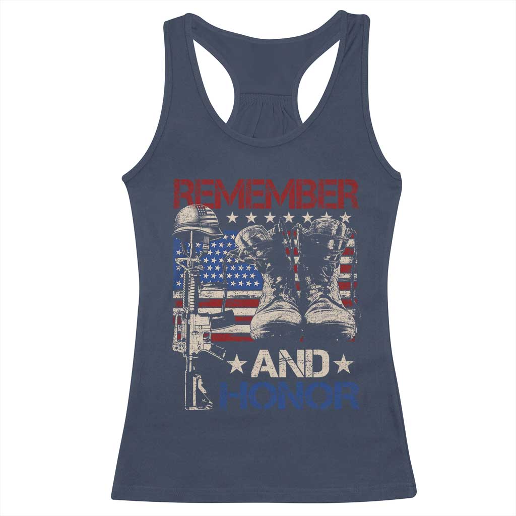 Remember And Honor Racerback Tank Top Memorial Day Veteran Boots American Flag