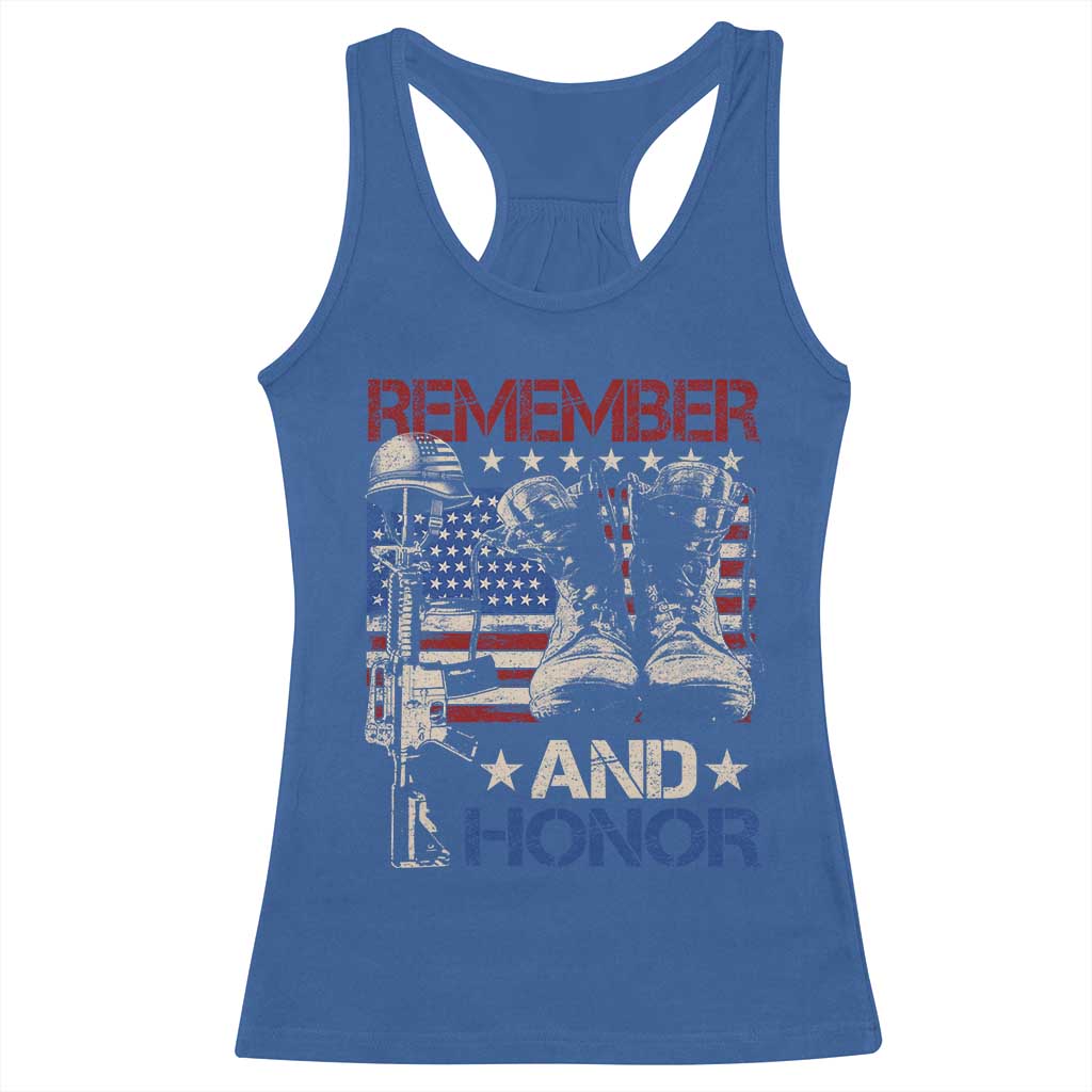 Remember And Honor Racerback Tank Top Memorial Day Veteran Boots American Flag