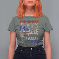 Remember And Honor T Shirt For Women Memorial Day Veteran Boots American Flag