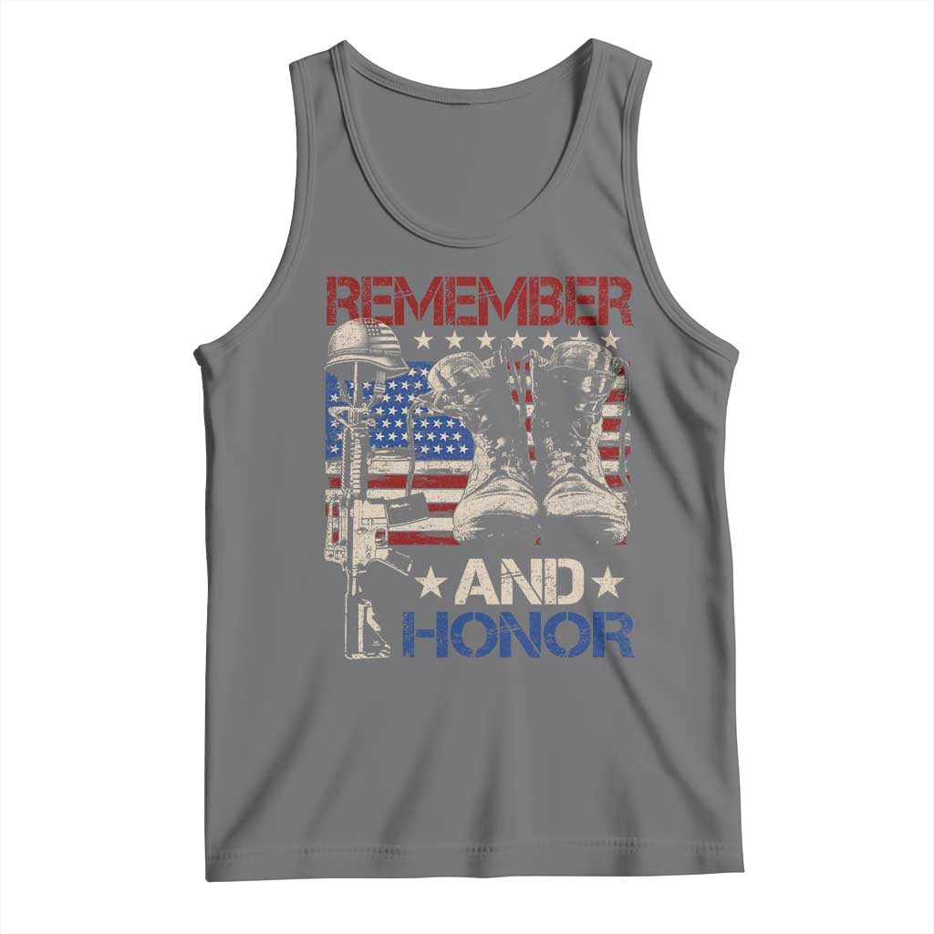 Remember And Honor Tank Top Memorial Day Veteran Boots American Flag