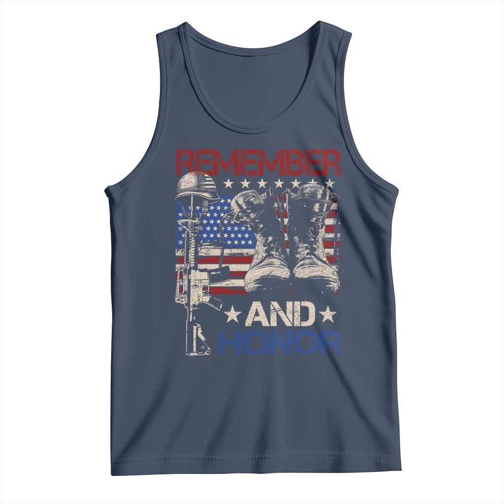 Remember And Honor Tank Top Memorial Day Veteran Boots American Flag