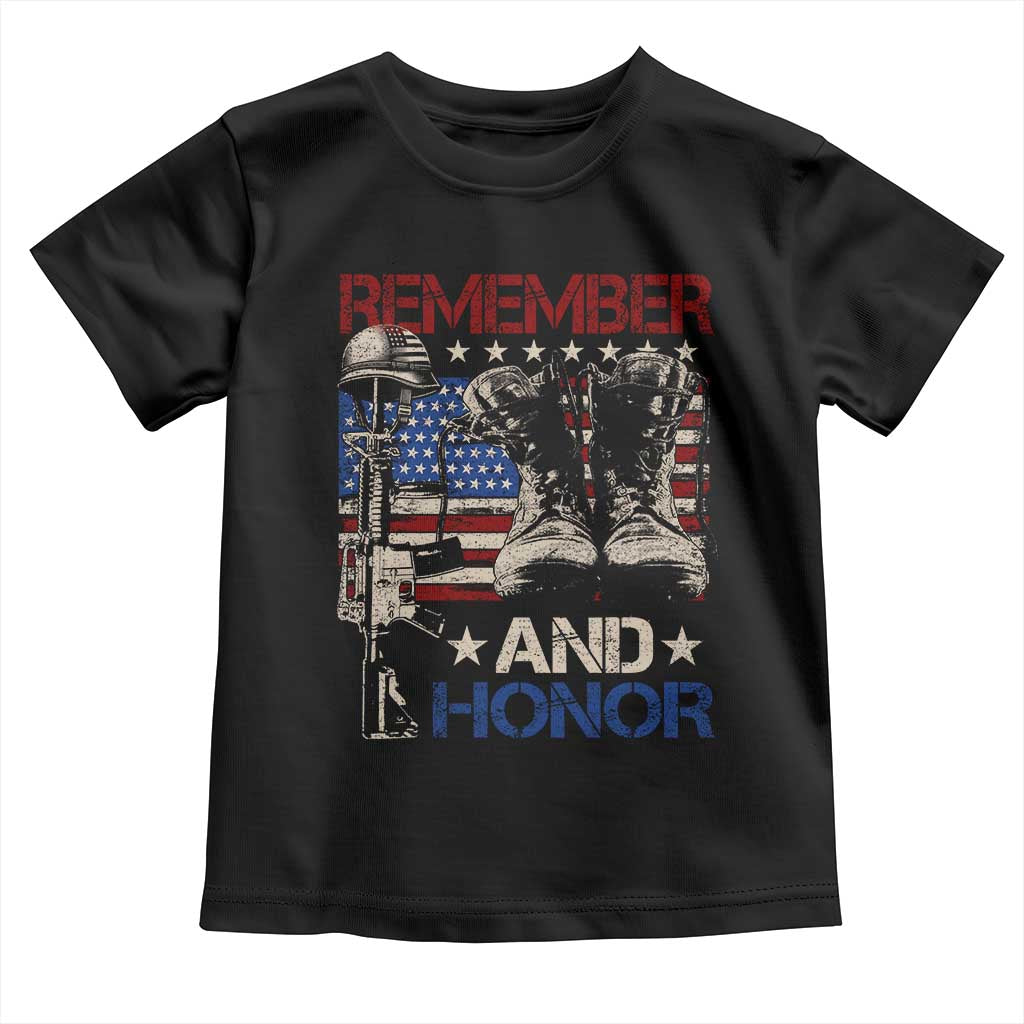 Remember And Honor Toddler T Shirt Memorial Day Veteran Boots American Flag