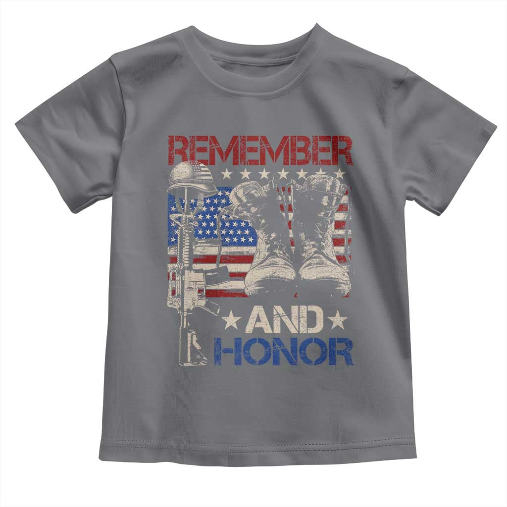 Remember And Honor Toddler T Shirt Memorial Day Veteran Boots American Flag