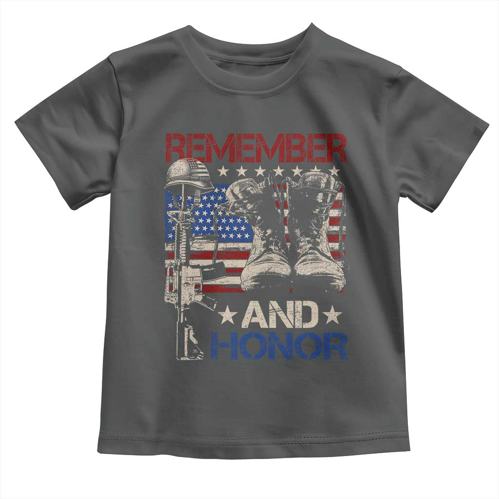 Remember And Honor Toddler T Shirt Memorial Day Veteran Boots American Flag