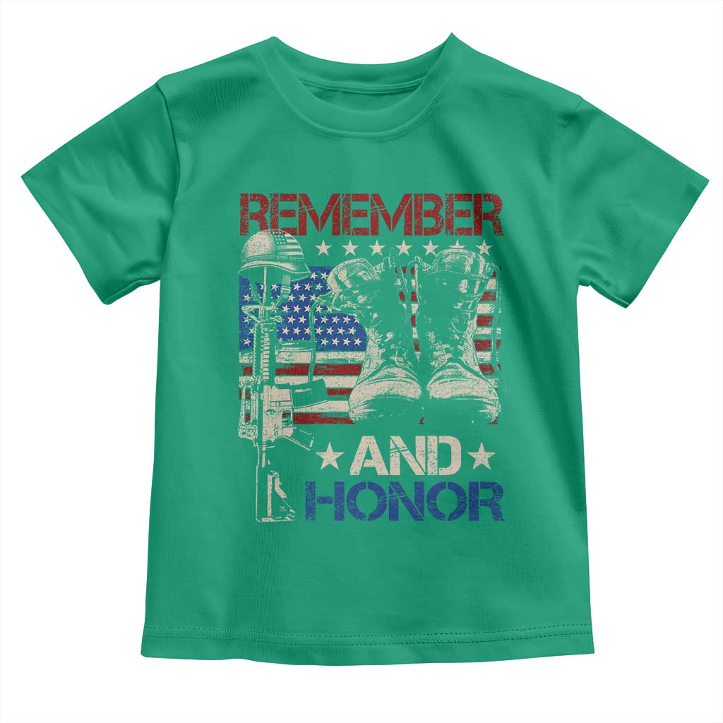 Remember And Honor Toddler T Shirt Memorial Day Veteran Boots American Flag
