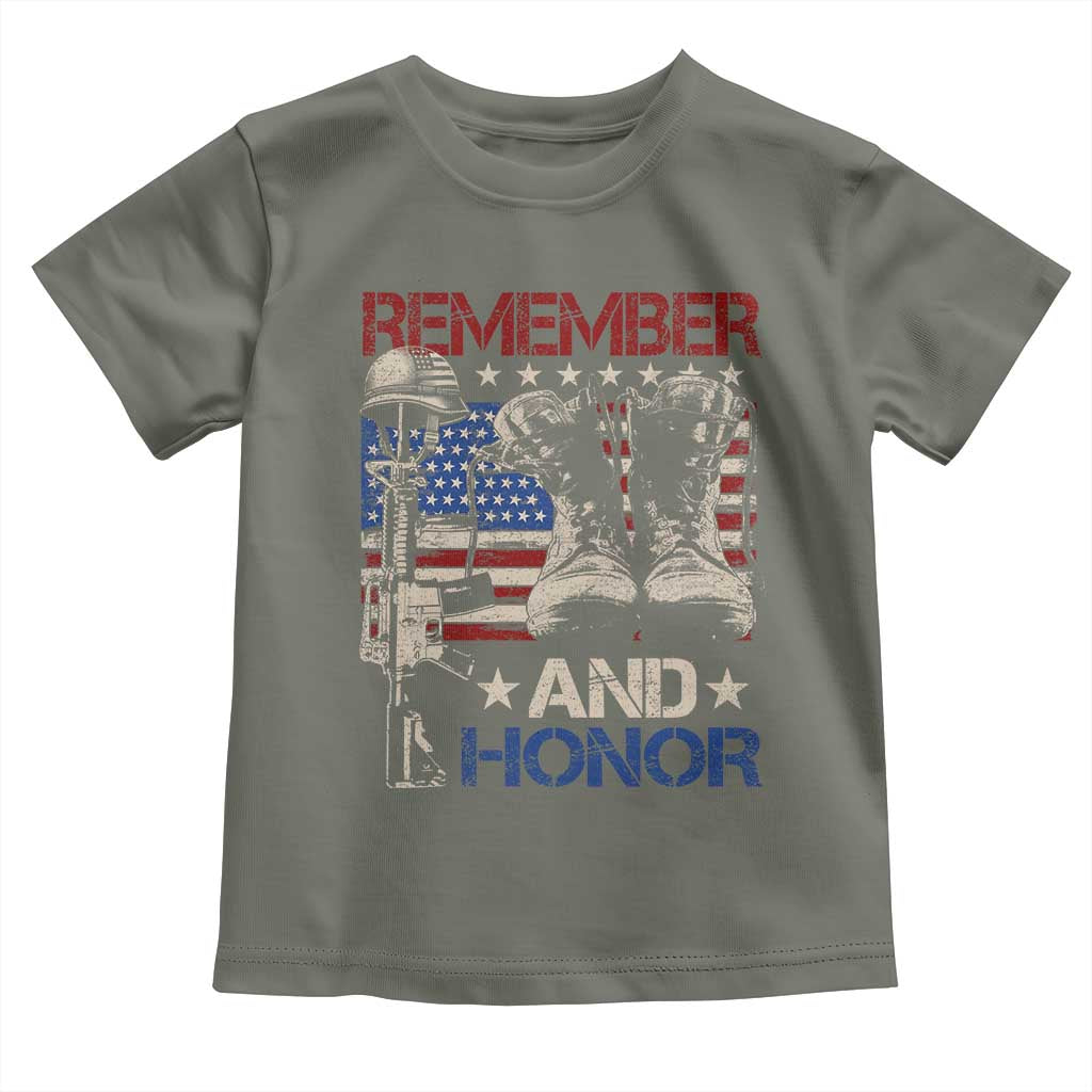 Remember And Honor Toddler T Shirt Memorial Day Veteran Boots American Flag