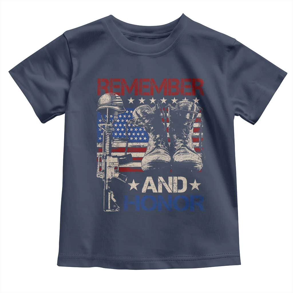 Remember And Honor Toddler T Shirt Memorial Day Veteran Boots American Flag