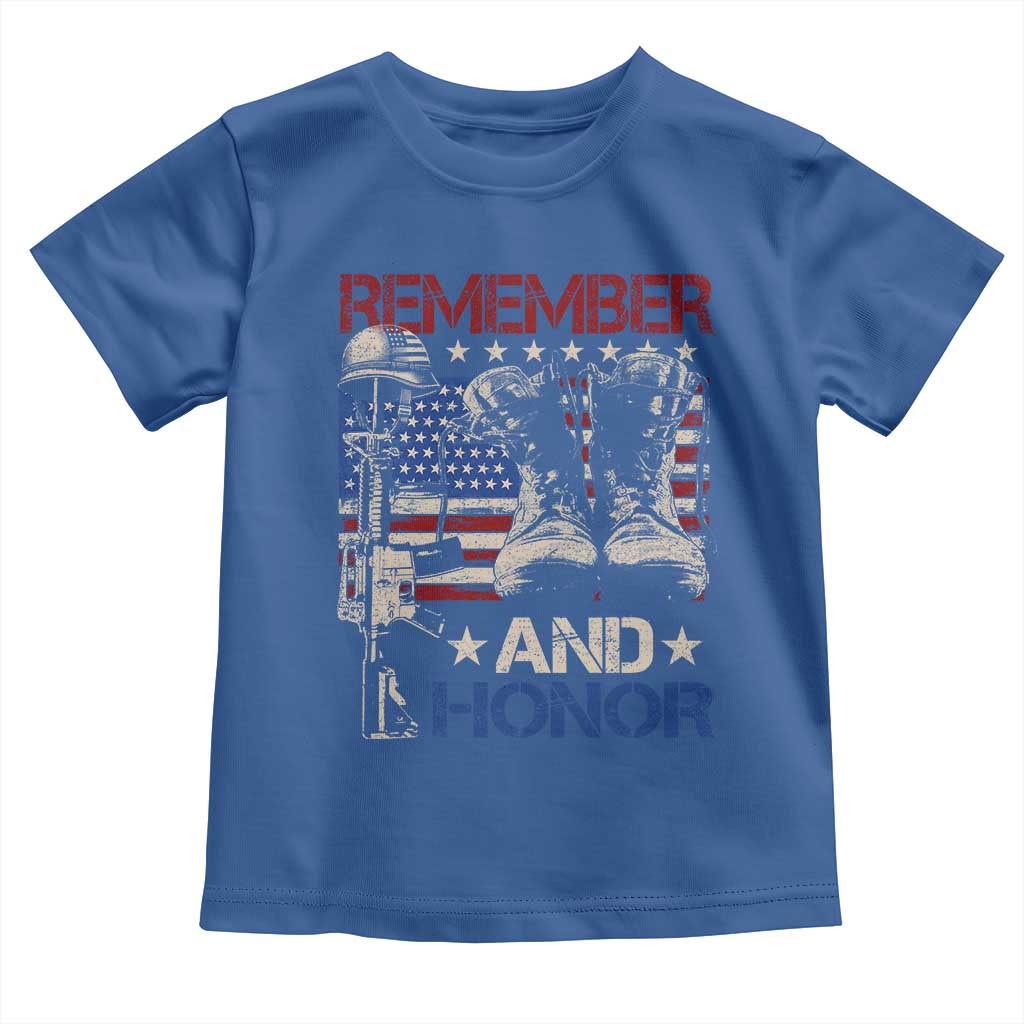 Remember And Honor Toddler T Shirt Memorial Day Veteran Boots American Flag