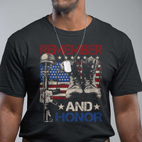 Remember And Honor T Shirt Memorial Day Veteran Boots American Flag