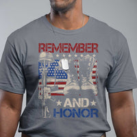 Remember And Honor T Shirt Memorial Day Veteran Boots American Flag