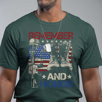 Remember And Honor T Shirt Memorial Day Veteran Boots American Flag