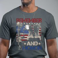 Remember And Honor T Shirt Memorial Day Veteran Boots American Flag