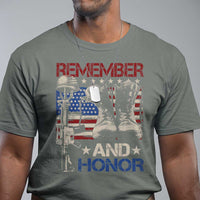 Remember And Honor T Shirt Memorial Day Veteran Boots American Flag