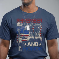 Remember And Honor T Shirt Memorial Day Veteran Boots American Flag