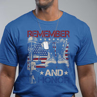 Remember And Honor T Shirt Memorial Day Veteran Boots American Flag