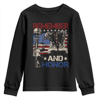Remember And Honor Youth Sweatshirt Memorial Day Veteran Boots American Flag