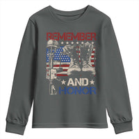 Remember And Honor Youth Sweatshirt Memorial Day Veteran Boots American Flag