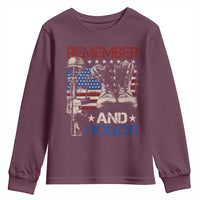 Remember And Honor Youth Sweatshirt Memorial Day Veteran Boots American Flag