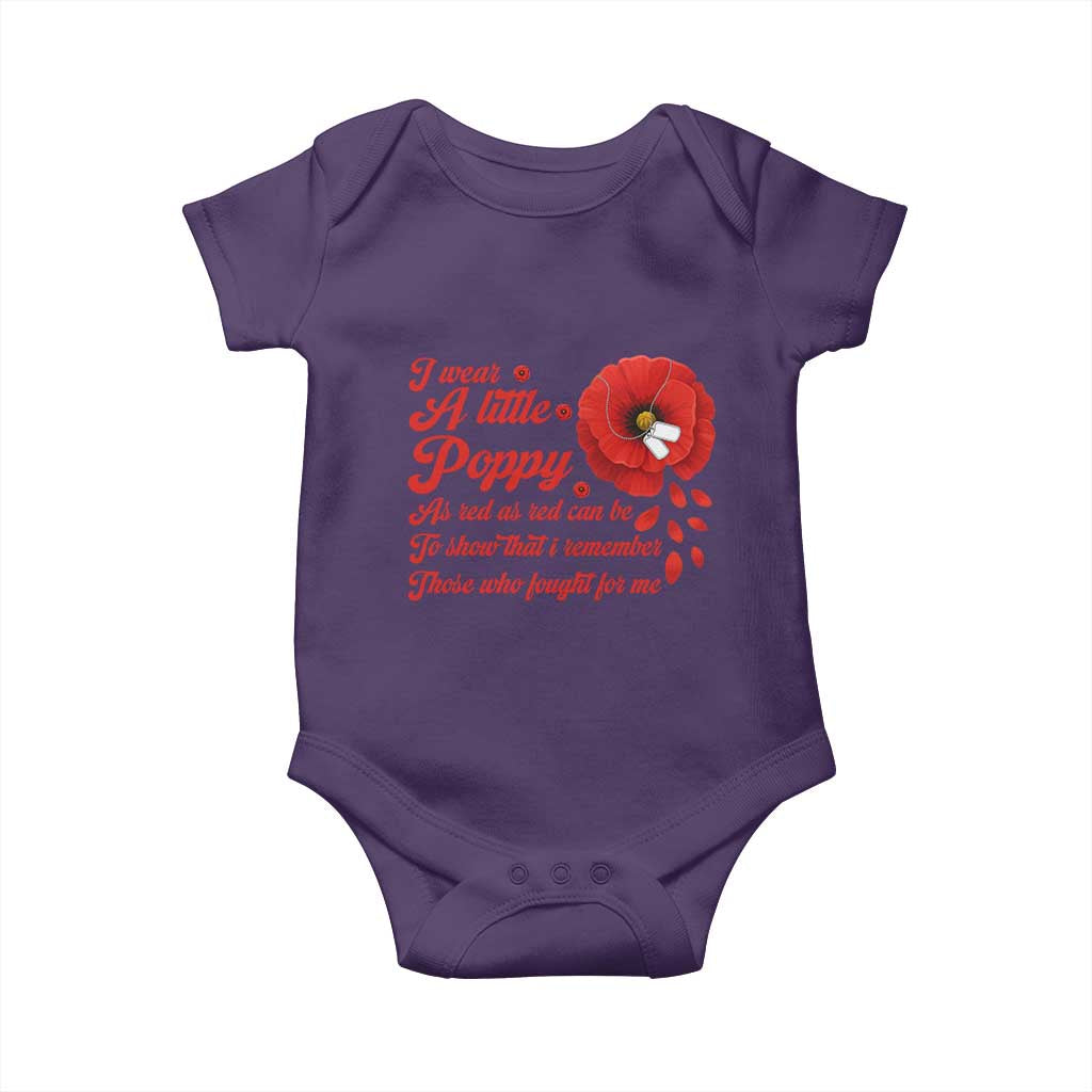 I Wear A Little Poppy Memorial Day Baby Onesie Veterans Day USA Red Poppy Flower