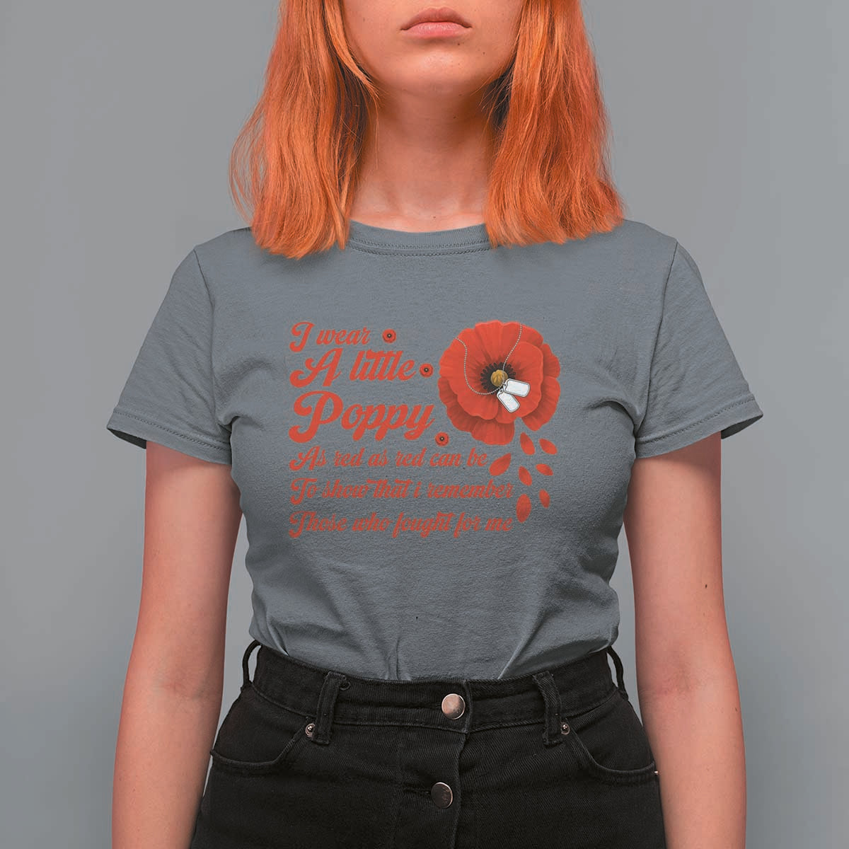 I Wear A Little Poppy Memorial Day T Shirt For Women Veterans Day USA Red Poppy Flower