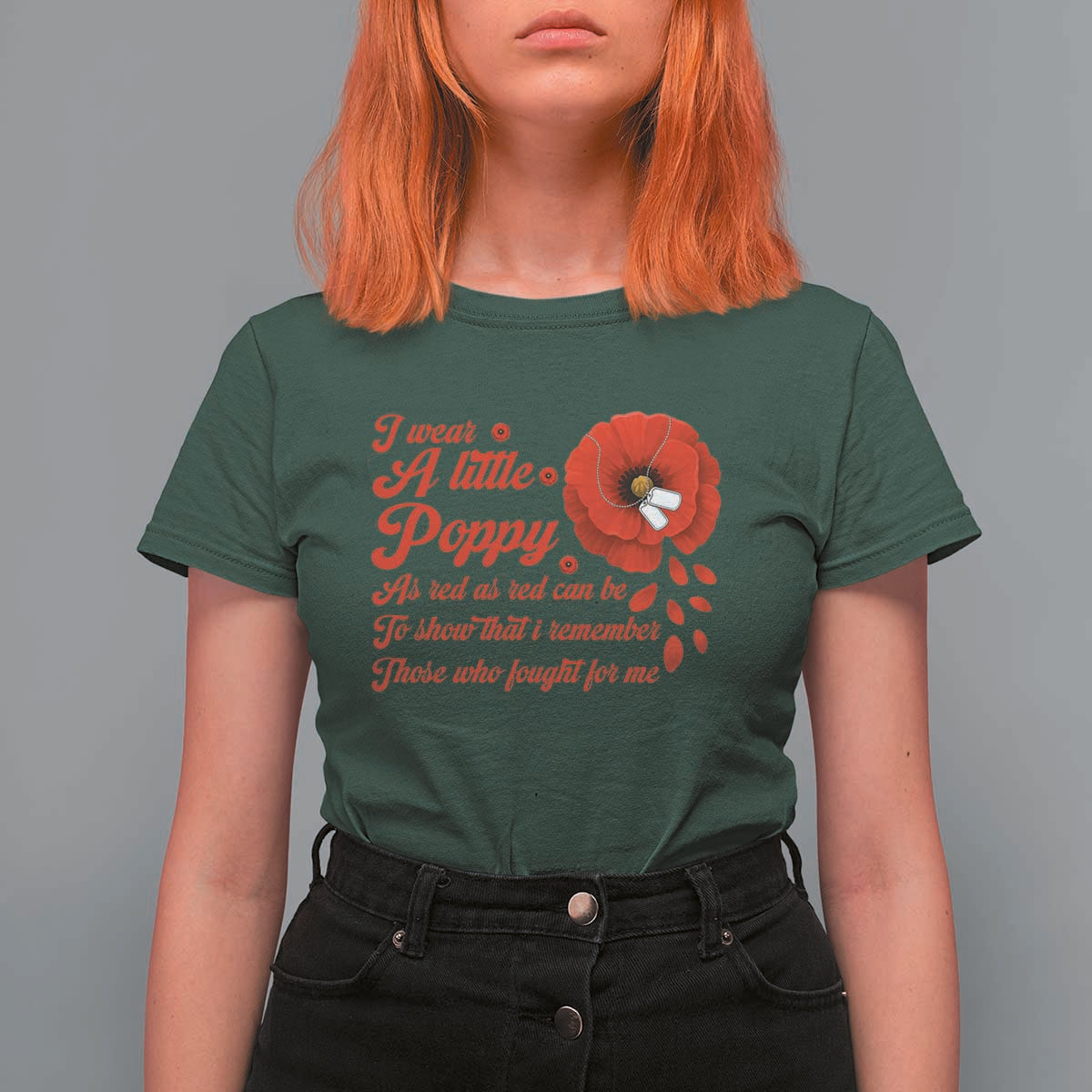 I Wear A Little Poppy Memorial Day T Shirt For Women Veterans Day USA Red Poppy Flower