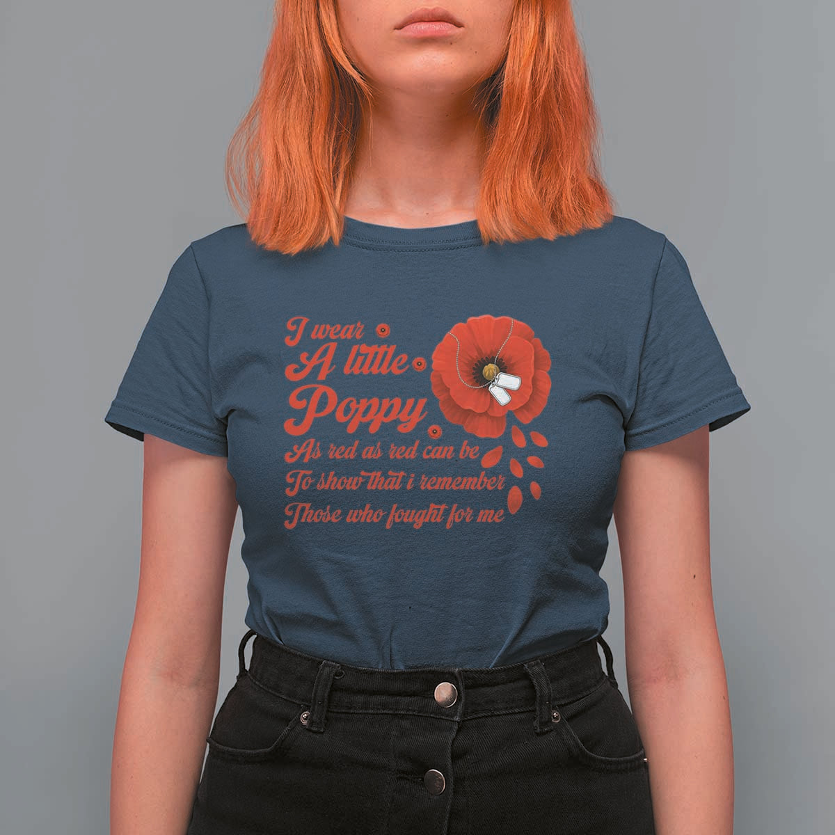 I Wear A Little Poppy Memorial Day T Shirt For Women Veterans Day USA Red Poppy Flower