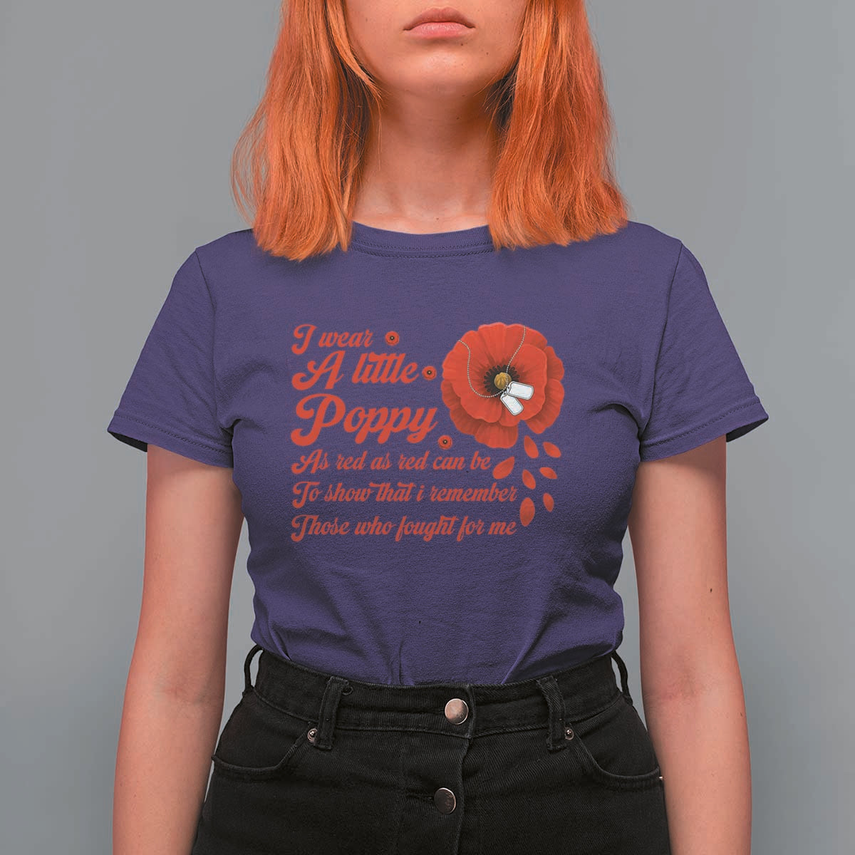 I Wear A Little Poppy Memorial Day T Shirt For Women Veterans Day USA Red Poppy Flower