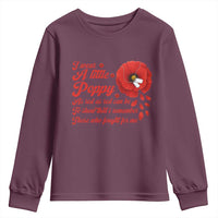 I Wear A Little Poppy Memorial Day Youth Sweatshirt Veterans Day USA Red Poppy Flower