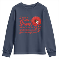 I Wear A Little Poppy Memorial Day Youth Sweatshirt Veterans Day USA Red Poppy Flower