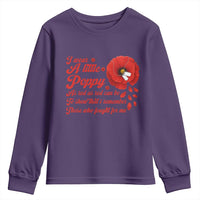 I Wear A Little Poppy Memorial Day Youth Sweatshirt Veterans Day USA Red Poppy Flower