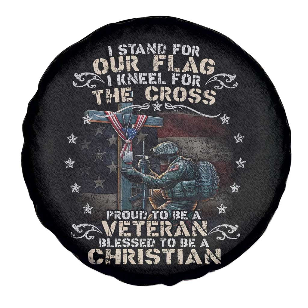 I Stand For Our Flag I Kneel For The Cross Proud Christian Veteran Spare Tire Cover
