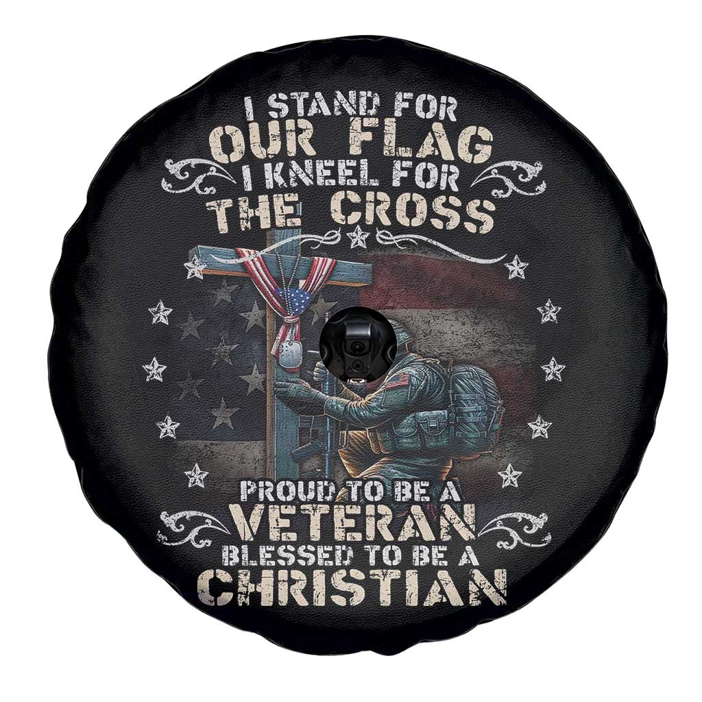 I Stand For Our Flag I Kneel For The Cross Proud Christian Veteran Spare Tire Cover