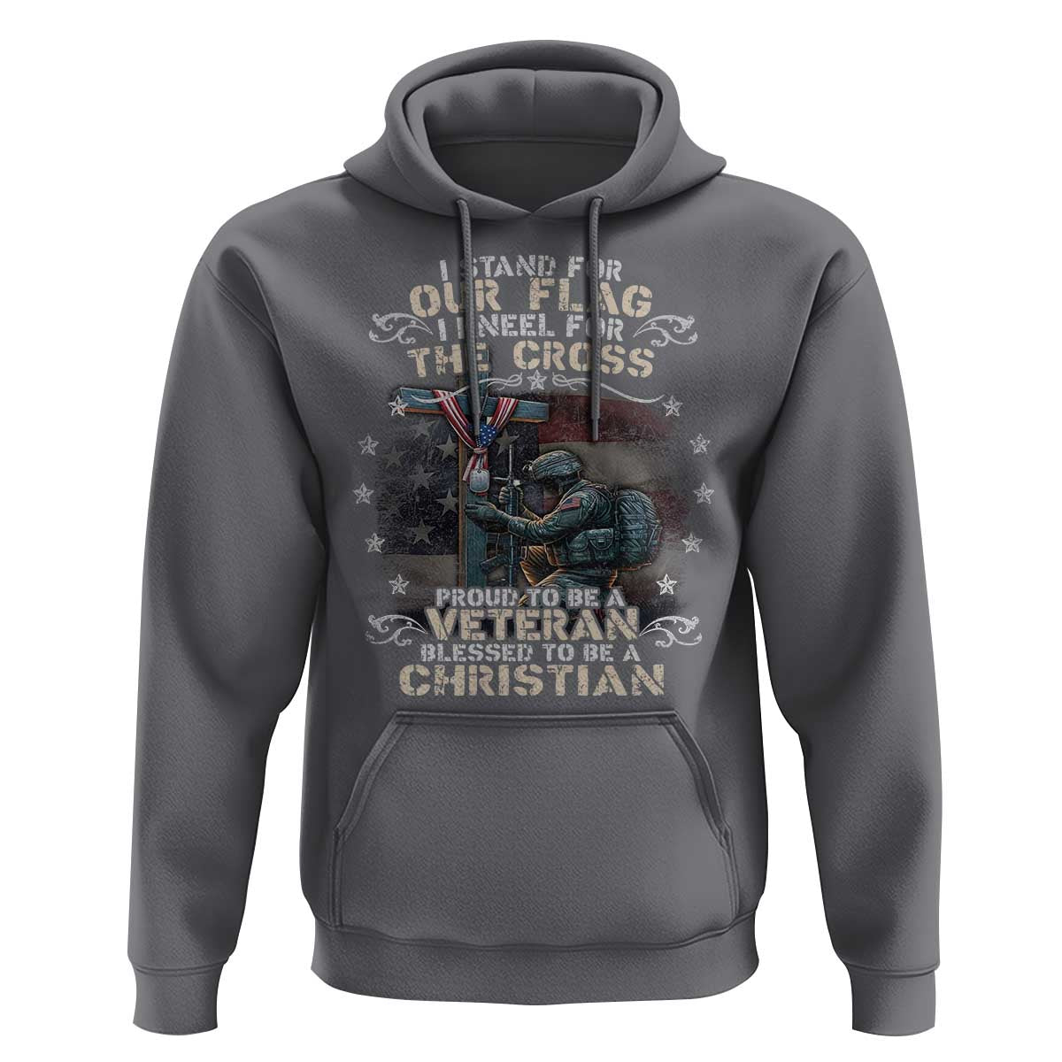 I Stand For Our Flag I Kneel For The Cross Proud Christian Veteran Hoodie