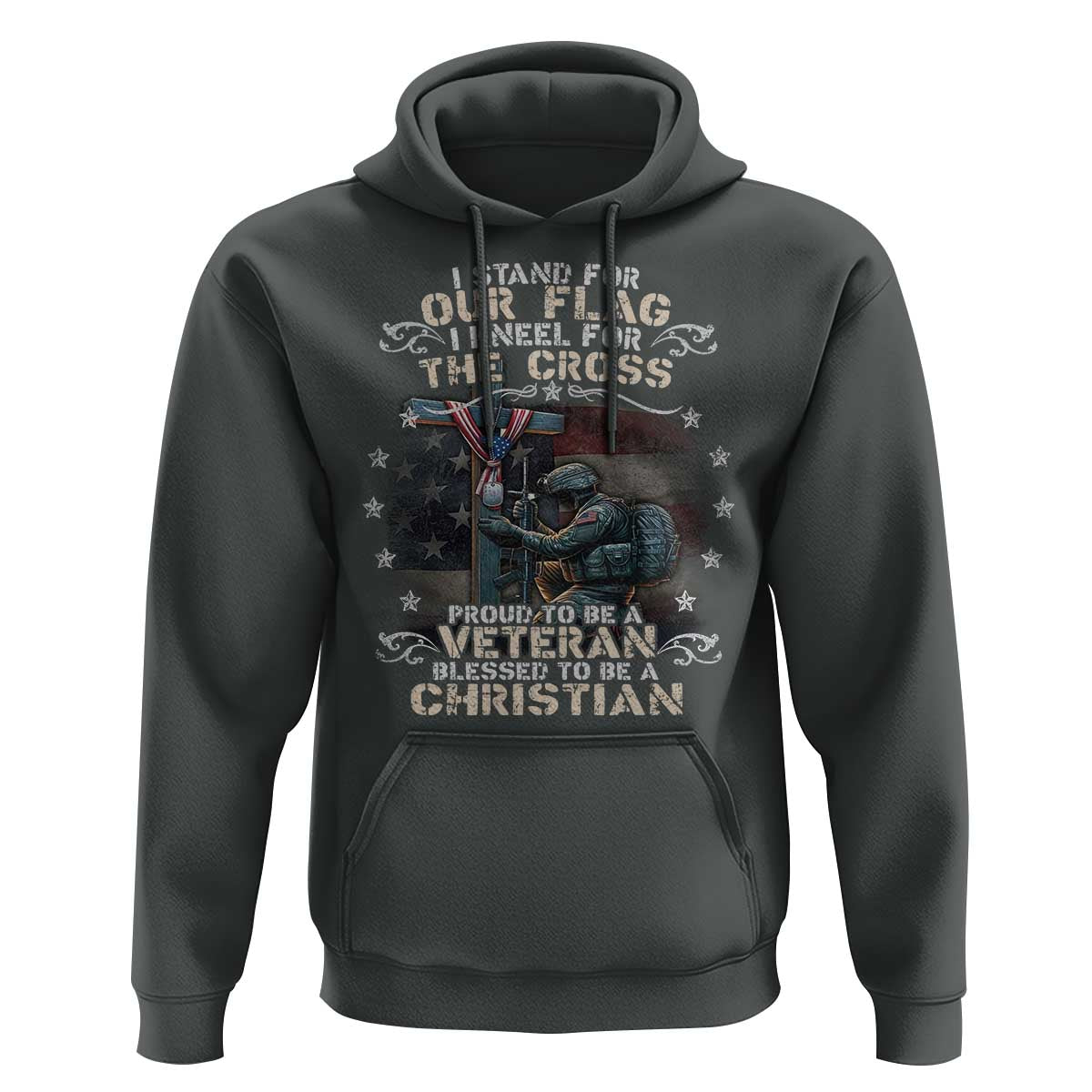 I Stand For Our Flag I Kneel For The Cross Proud Christian Veteran Hoodie