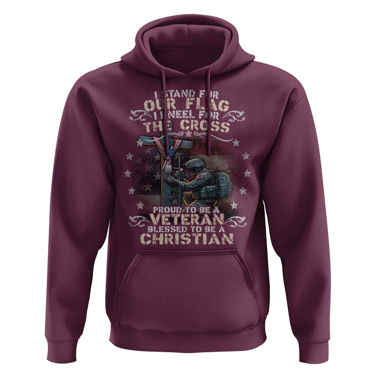I Stand For Our Flag I Kneel For The Cross Proud Christian Veteran Hoodie