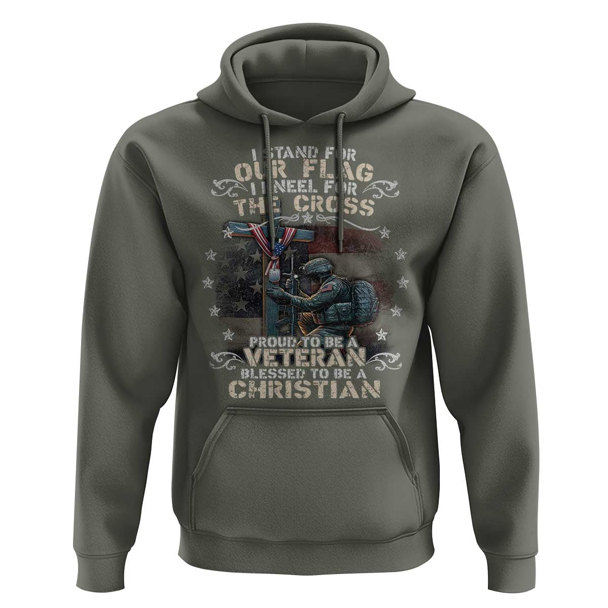 I Stand For Our Flag I Kneel For The Cross Proud Christian Veteran Hoodie