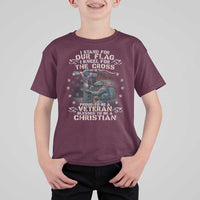 I Stand For Our Flag I Kneel For The Cross Proud Christian Veteran T Shirt For Kid