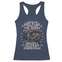 I Stand For Our Flag I Kneel For The Cross Proud Christian Veteran Racerback Tank Top