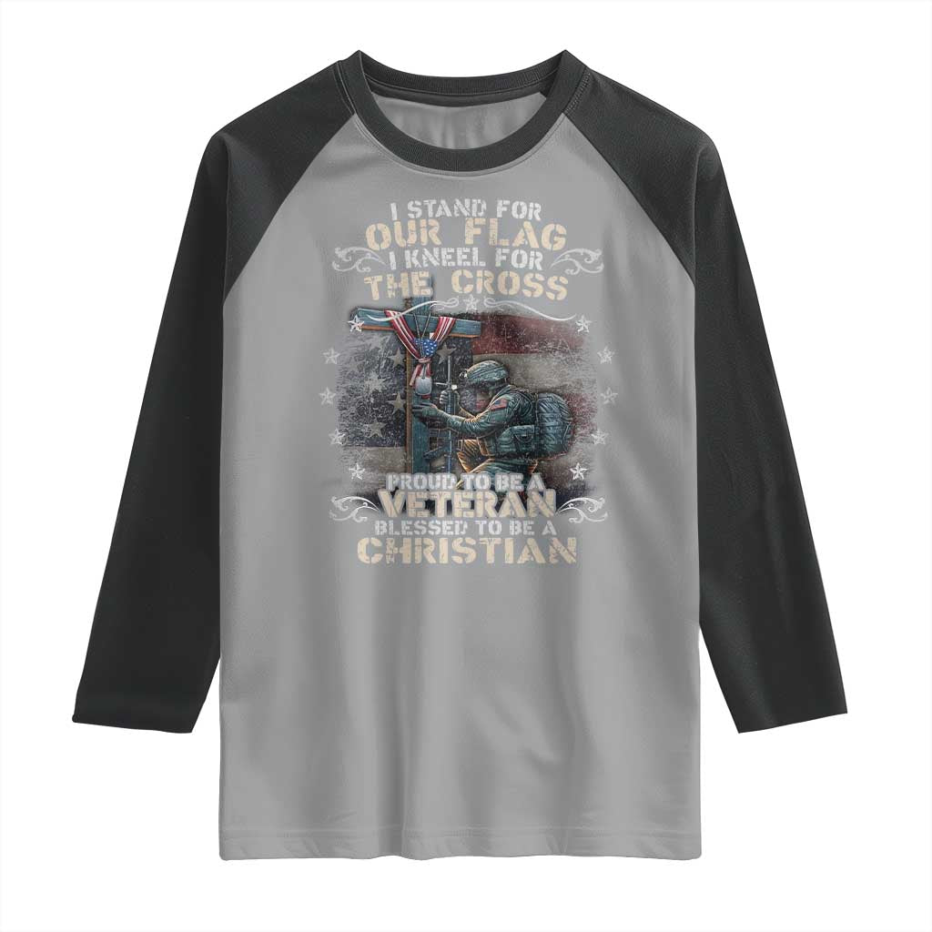 I Stand For Our Flag I Kneel For The Cross Proud Christian Veteran Raglan Shirt