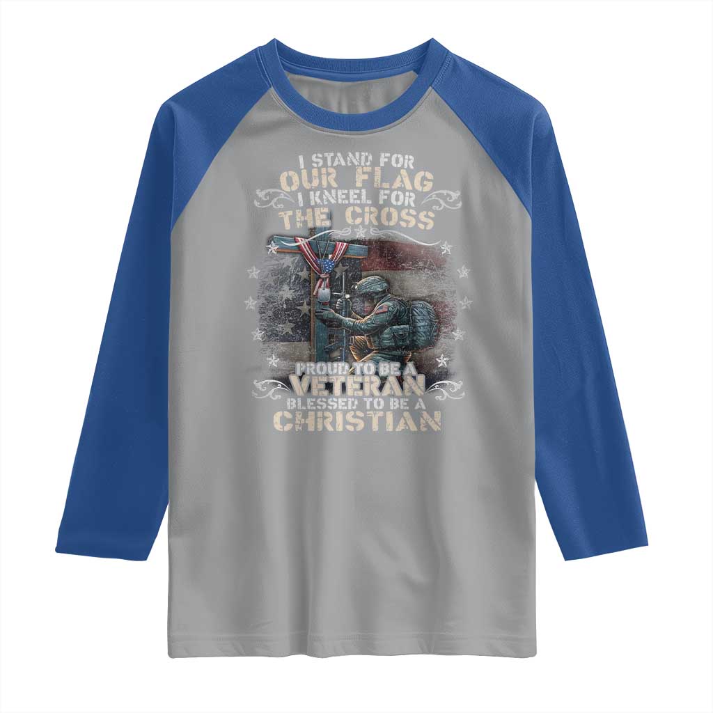 I Stand For Our Flag I Kneel For The Cross Proud Christian Veteran Raglan Shirt