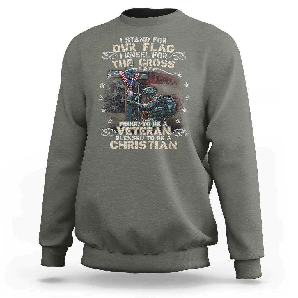 I Stand For Our Flag I Kneel For The Cross Proud Christian Veteran Sweatshirt
