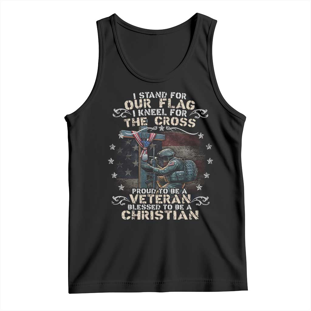 I Stand For Our Flag I Kneel For The Cross Proud Christian Veteran Tank Top